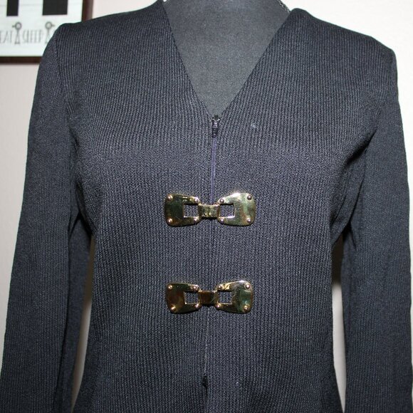 St. John Collection Womens Zip Santana Knit Sweater Jacket Blazer Black Size 6 - Picture 2 of 9